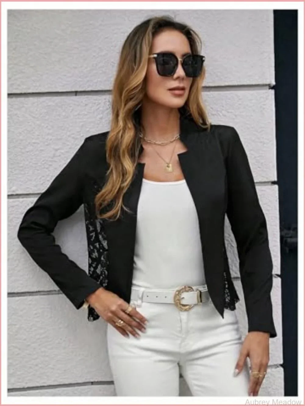 Women's Lace 3/4 Sleeve Blazer Fitted Button Front Business Work Jacket